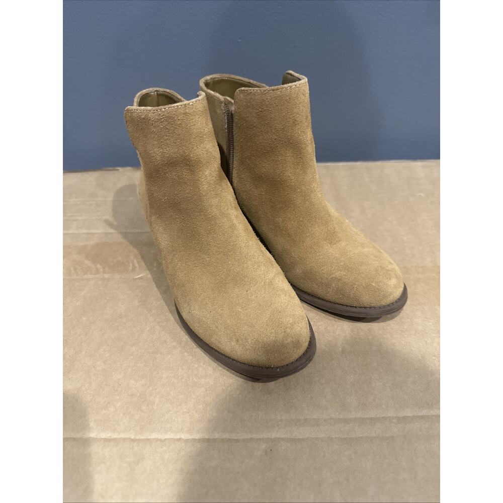 JESSICA Simpson Delaine Women's Ankle Suede Booties Boots Tan Block Heel Zip 6.5